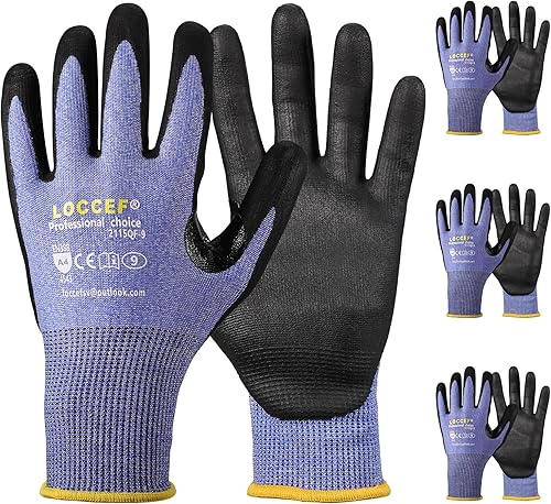 LOCCEF 3 pares de guantes de trabajo de seguridad, compatibles con pantalla táctil, destreza superior, guantes de trabajo resistentes a cortes de