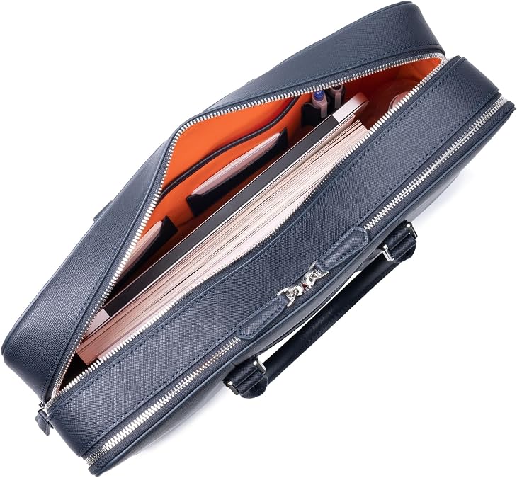 Maverick & Co. Manhattan Double-Zip Saffiano Leather Briefcase - Business Laptop Bag for Men, Fits 16 Laptop