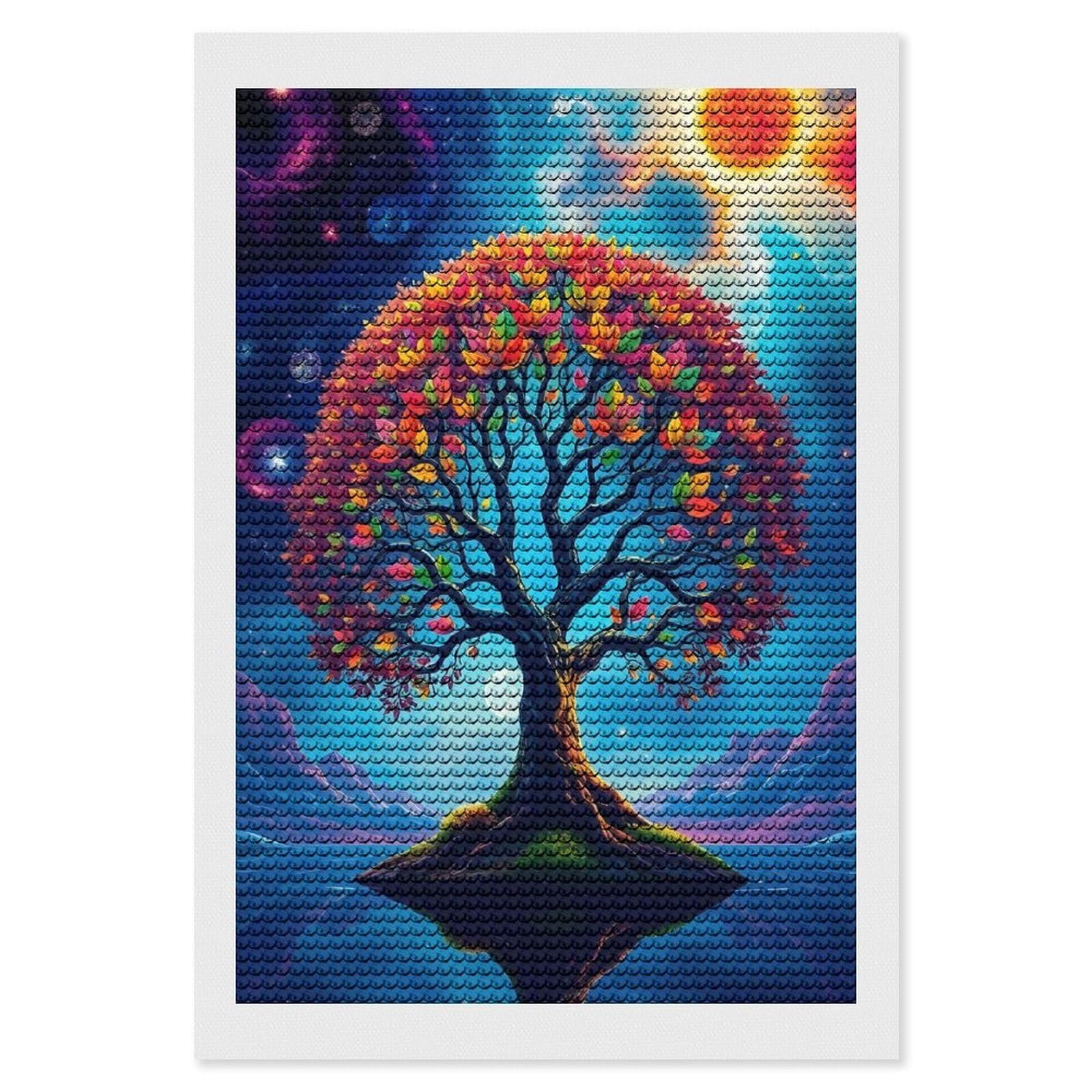 Junmoney Colorful Tree of Life Illustration DIY Diamond Art Canvas Kit 8"x12", Complete Accessories, Creative Leisure Activity, Home Wall Decor, Gift Idea