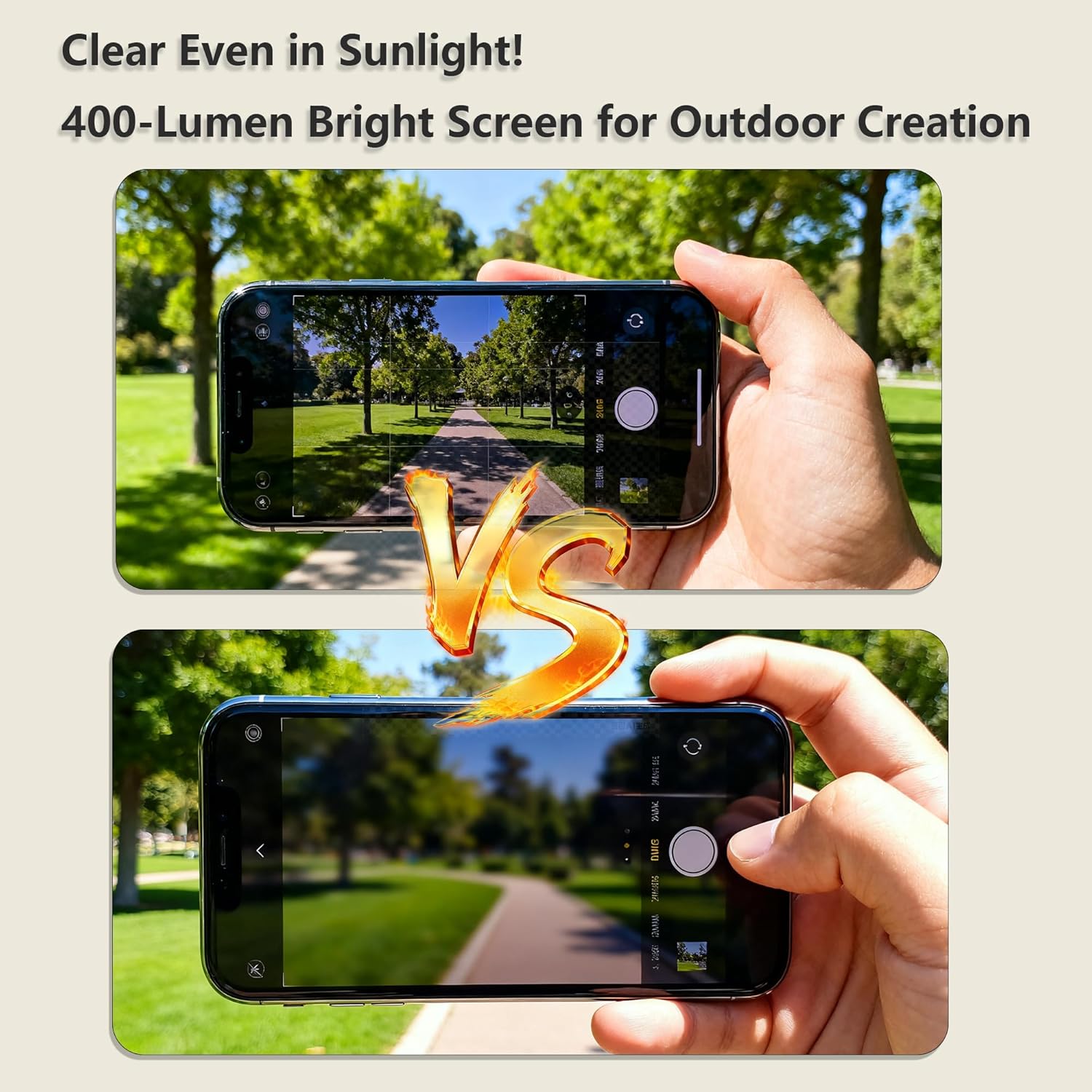 Selfie Monitor Screen with Bluetooth Remote, 4.02" 4K Magnetic Back Camera Monitor for iPhone & Android, 1800mAh, No App Needed, Built-in Speaker & 400 Lumen Outdoor Display