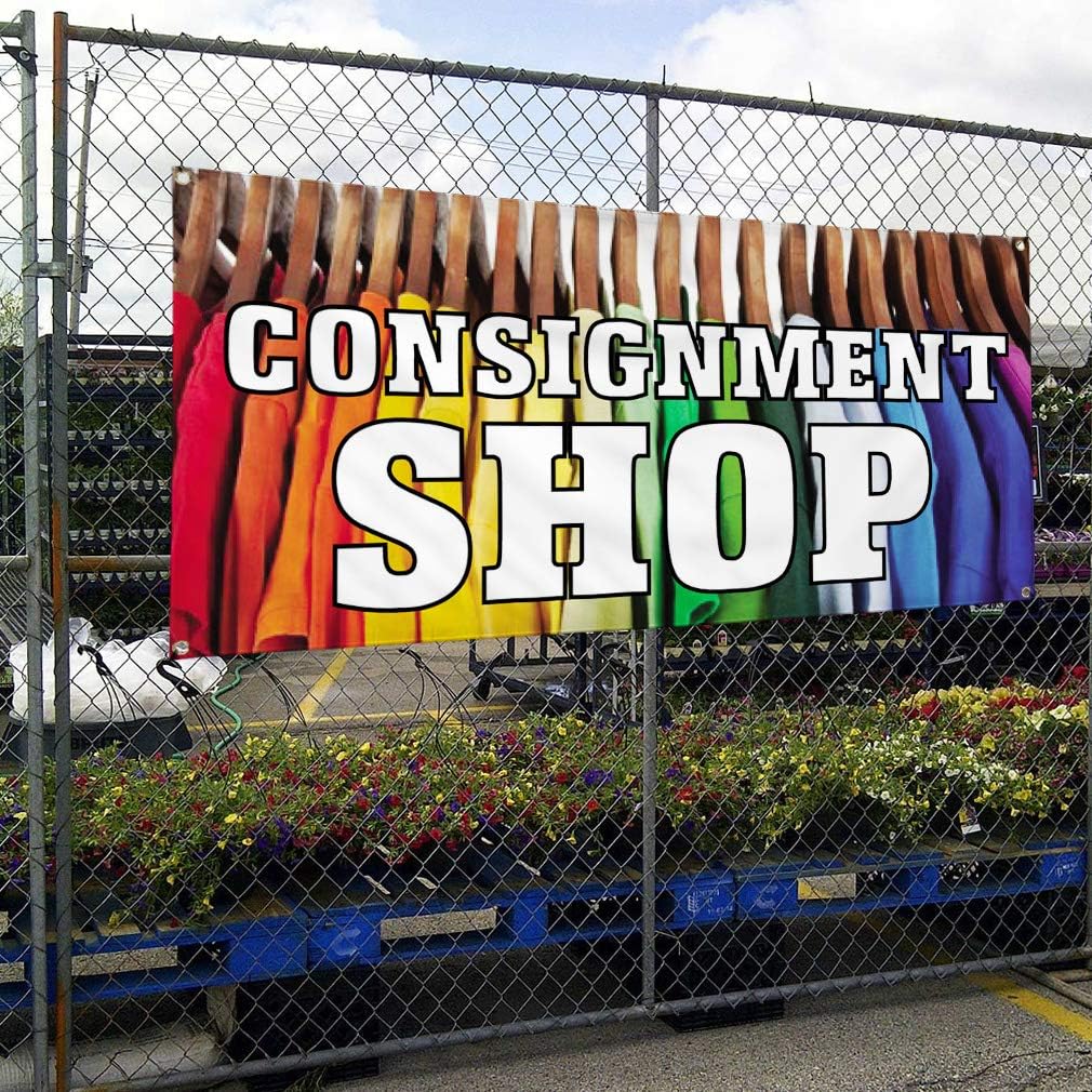 Vinyl Banner Multiple Sizes Consignment Shop Advertising Printing Restaurant & Food Outdoor Weatherproof Industrial Yard Signs 4 Grommets 16x40Inches