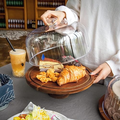 Miniatura 3 de Soporte para tartas con cúpula plato desmontable de madera de acacia con pies y tapa acrílica bandeja para servidores de cumpleaños cocina fiesta