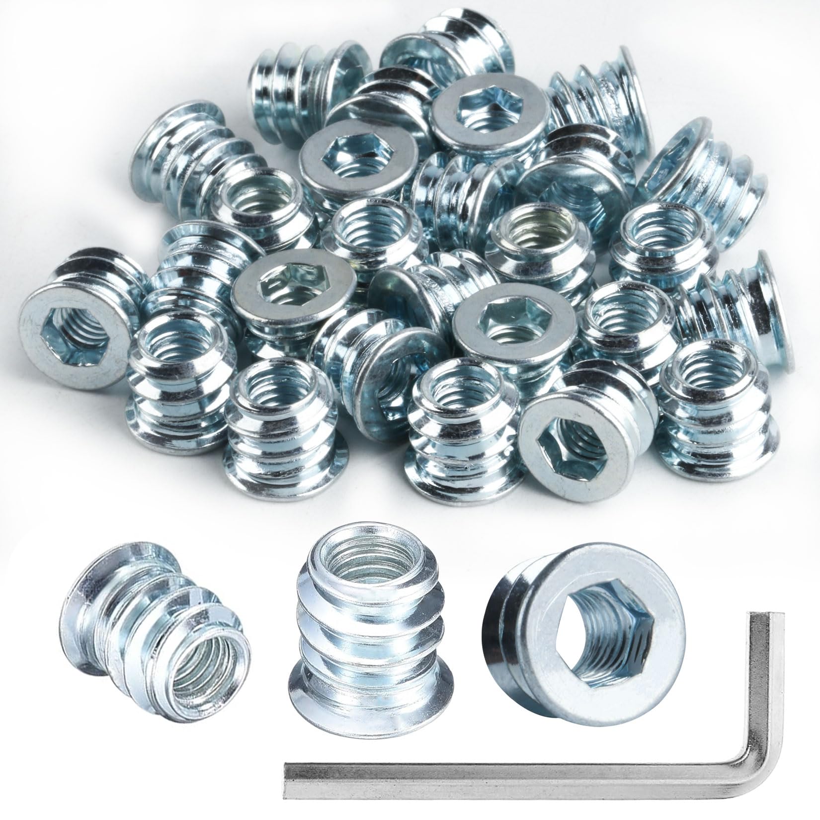 50 Stück Einschraubmutter M5 x 10mm, Gewindeeinsatz Holz, Gewindehülsen, Einschraubmuttern Holz, Gewindeeinsätze, Einschraubmuffen, Innensechskant Gewindebuchse Einschraubhülse für Holzmöbel