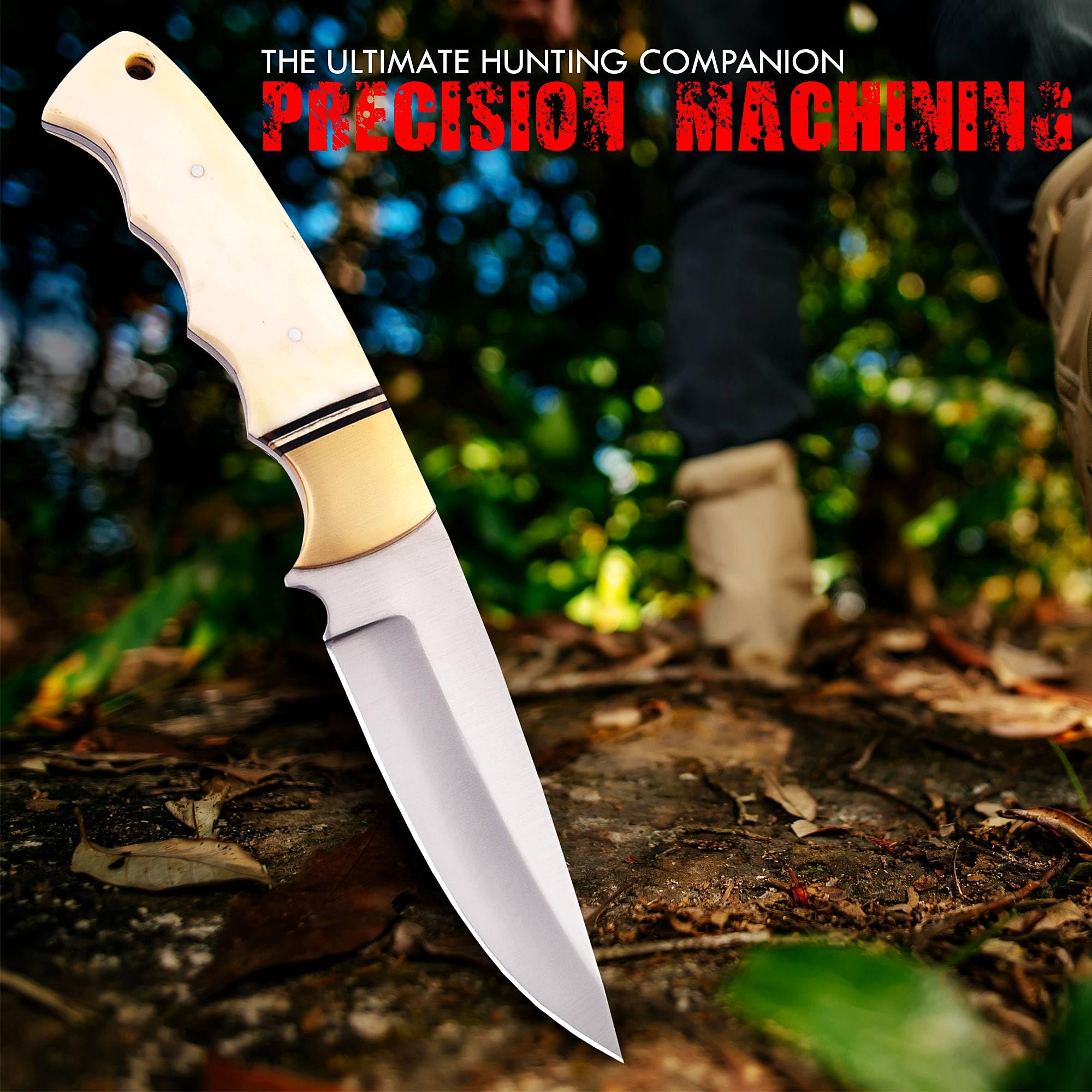Handgefertigtes Jagd Messer mit Lederscheide zum Häuten, Camping, Outdoor 6213 (Knohen)