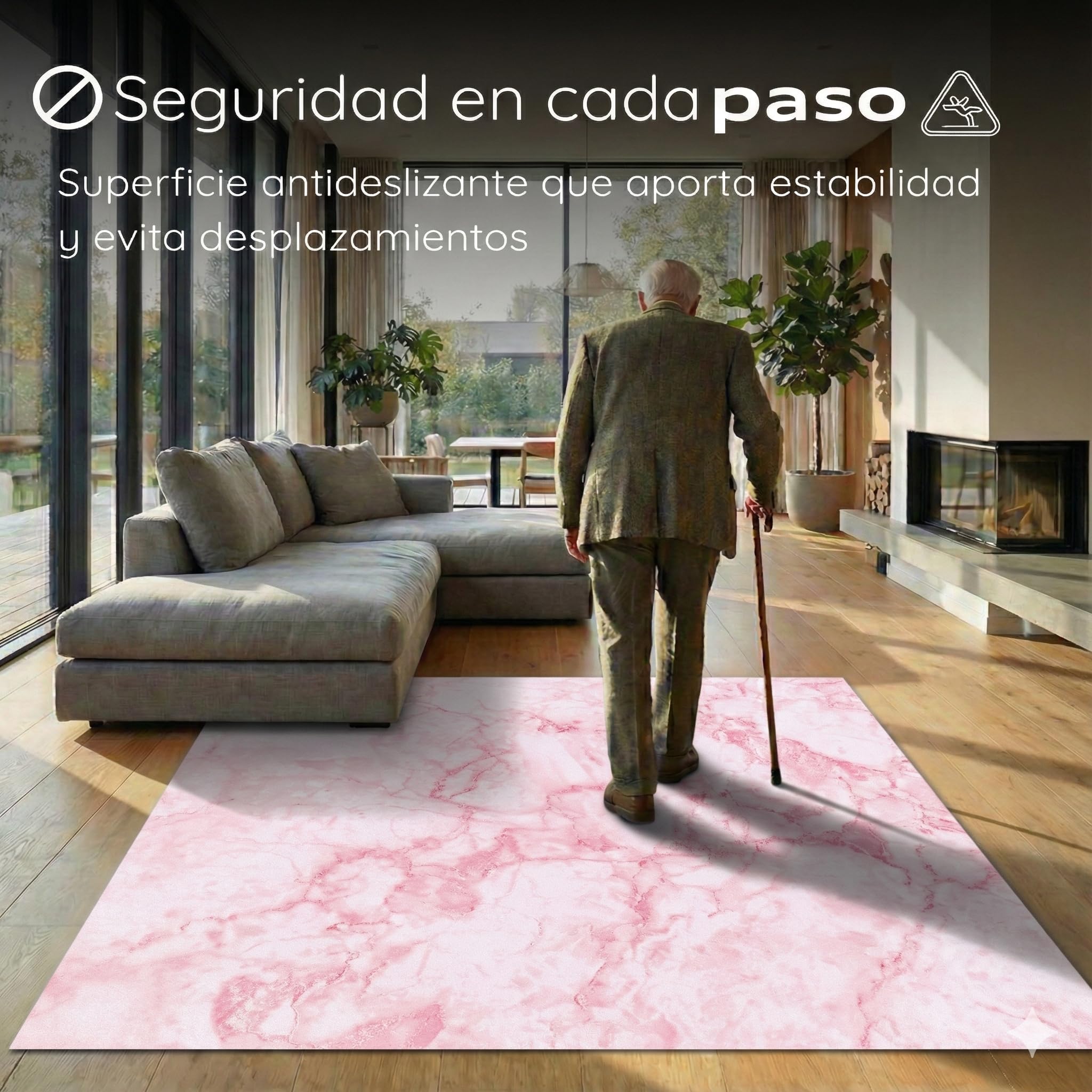 Alfombra Vinilica Rosa Cocina Lavable Antideslizante | Marm 300x195 cm