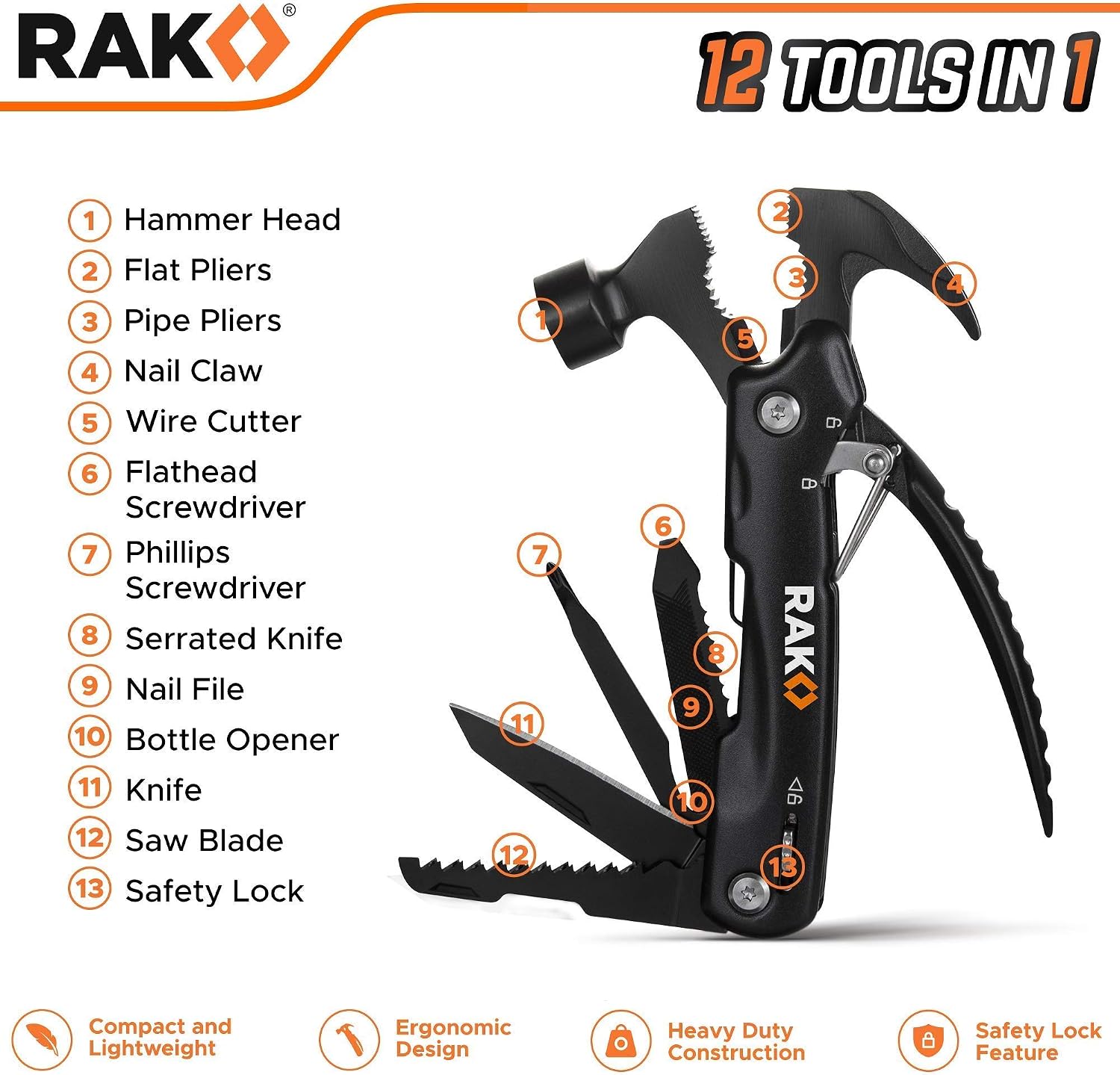RAK Magnetic LED Pickup Tool Bundle with Hammer Multi-Tool