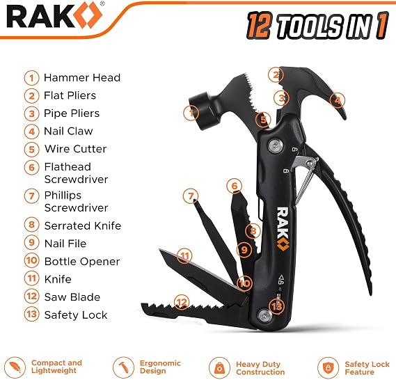 RAK Magnetic LED Pickup Tool Bundle with Hammer Multi-Tool