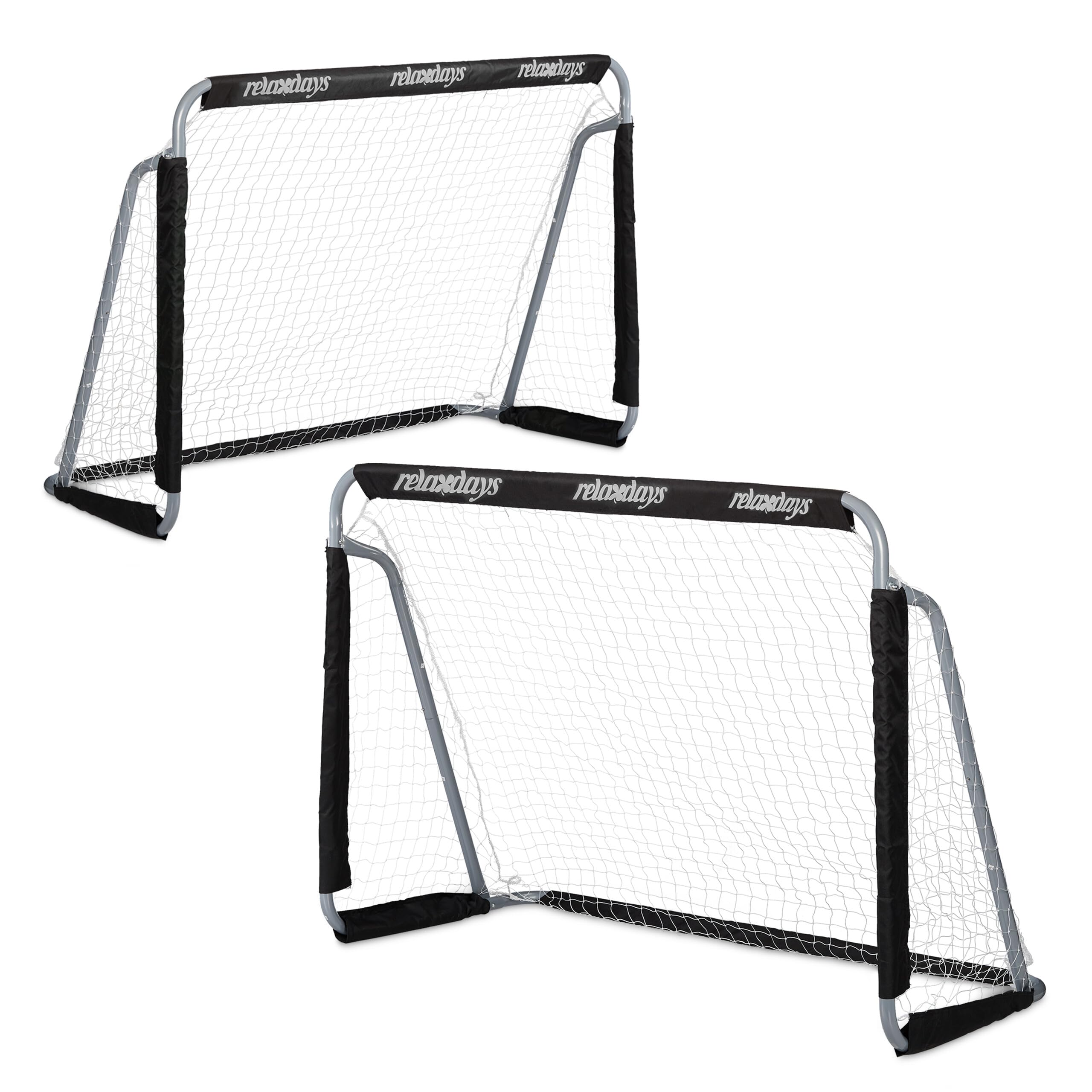 Relaxdays Football Goals, Set of 2, Garden Play Equipment, Kids & Adults, HWD 110 x 150 x 75 cm, Metal, Goalposts, Black
