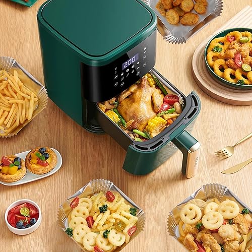 Miniatura 7 de Revestimientos de papel desechables para freidora de aire, 100 piezas de papel de aluminio para freidora de aire, hojas cuadradas antiadherentes de