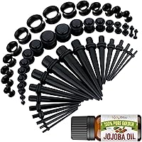 BodyJ4You 54pc Ear Stretching Kit 14G-12mm with Jojoba Oil - Acrylic Plugs, Tapers, Silicone Tunnels for Safe Beginner Gauging
