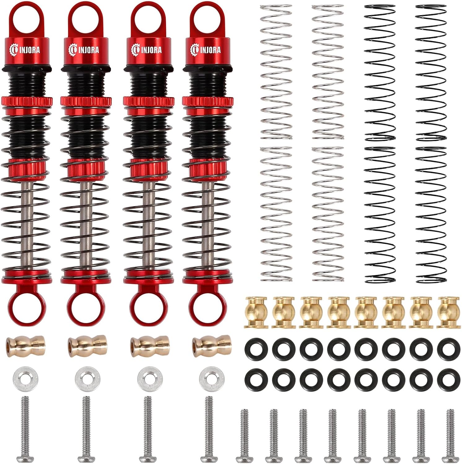 INJORA 45mm Shocks Aluminum Threaded Absorber Oil Damper for FMS FCX24 1/24 RC Crawler Upgrade(Red)