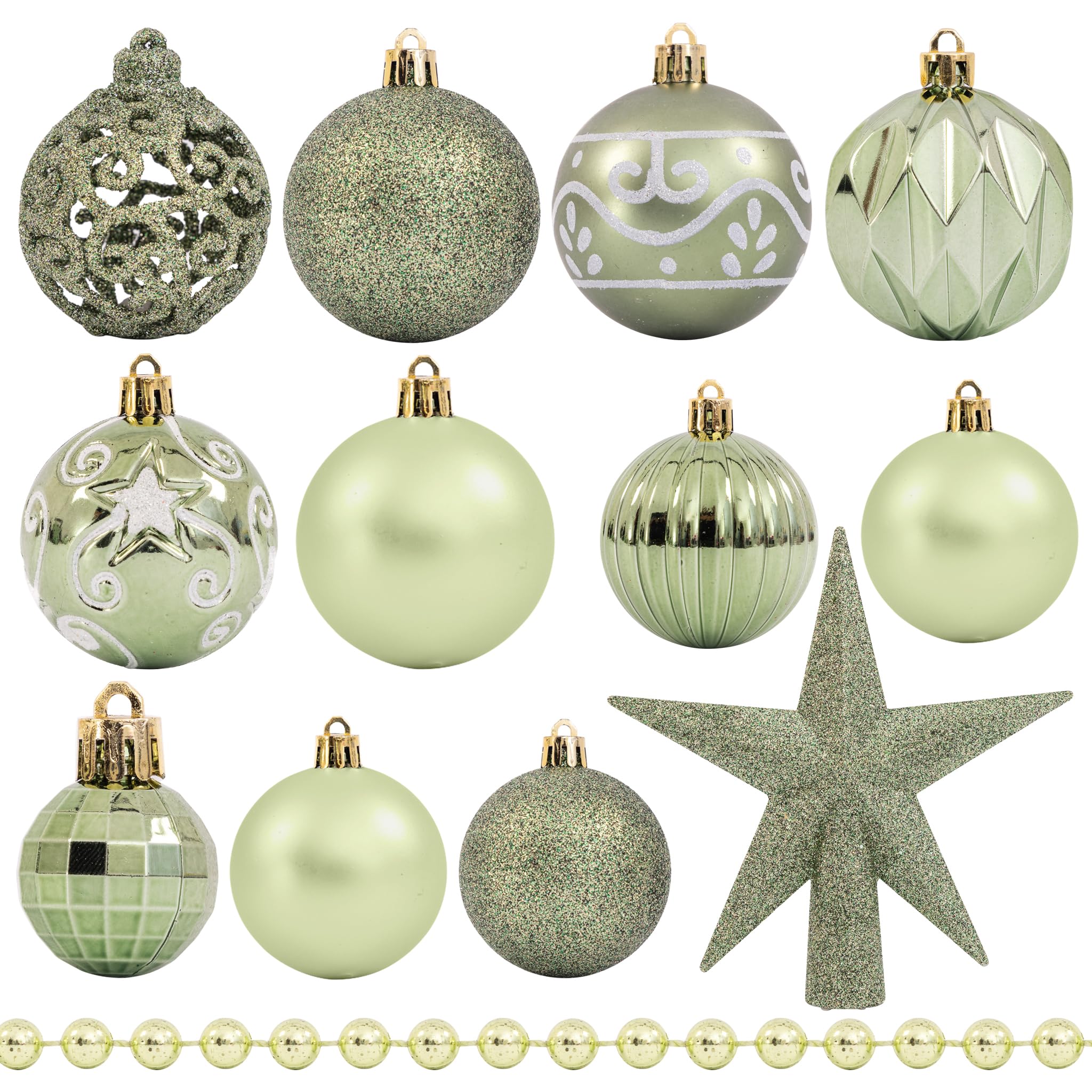 Lot de 100 décorations pour sapin de Noël - Boules, étoile et guirlande de perles - Paillettes, mates et métalliques