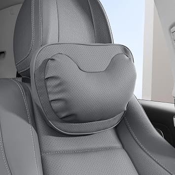Car Neck Pillow [No More Pressure] Soft Comfortable Premium Leather Headrest with Adjustable Strap Ergonomic Support for Driving, Office & Gaming, Gray, 1 Pack