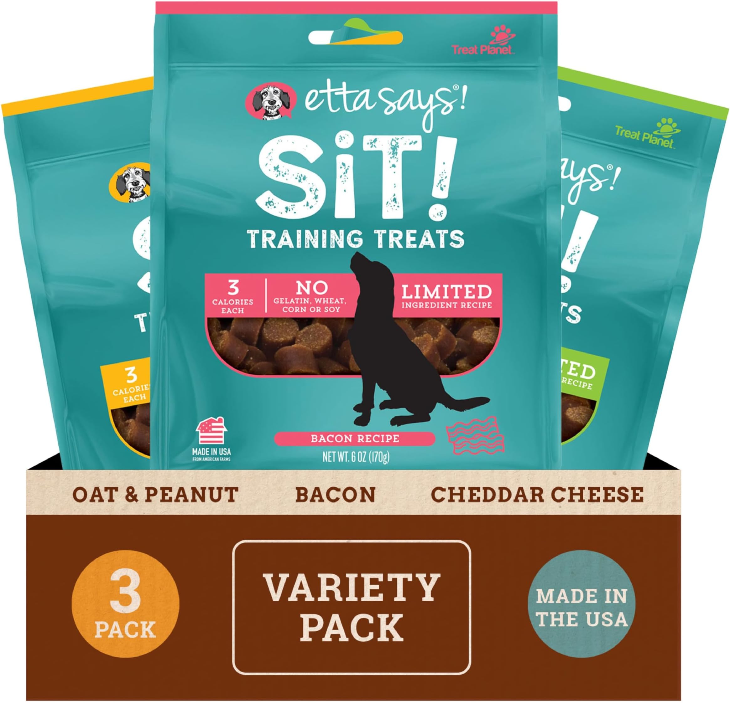 Training Treats - All Natural Variety Pack Soft Treats for Dogs - Bacon, Cheese, and Peanut Butter - Made in The USA (6 Oz Pack of 3)