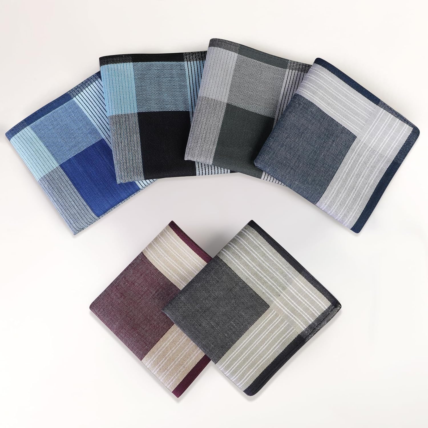 DoreenBeads Men’s Handkerchiefs, 6Pcs Soft Cotton Plaid Striped Hankies 17"