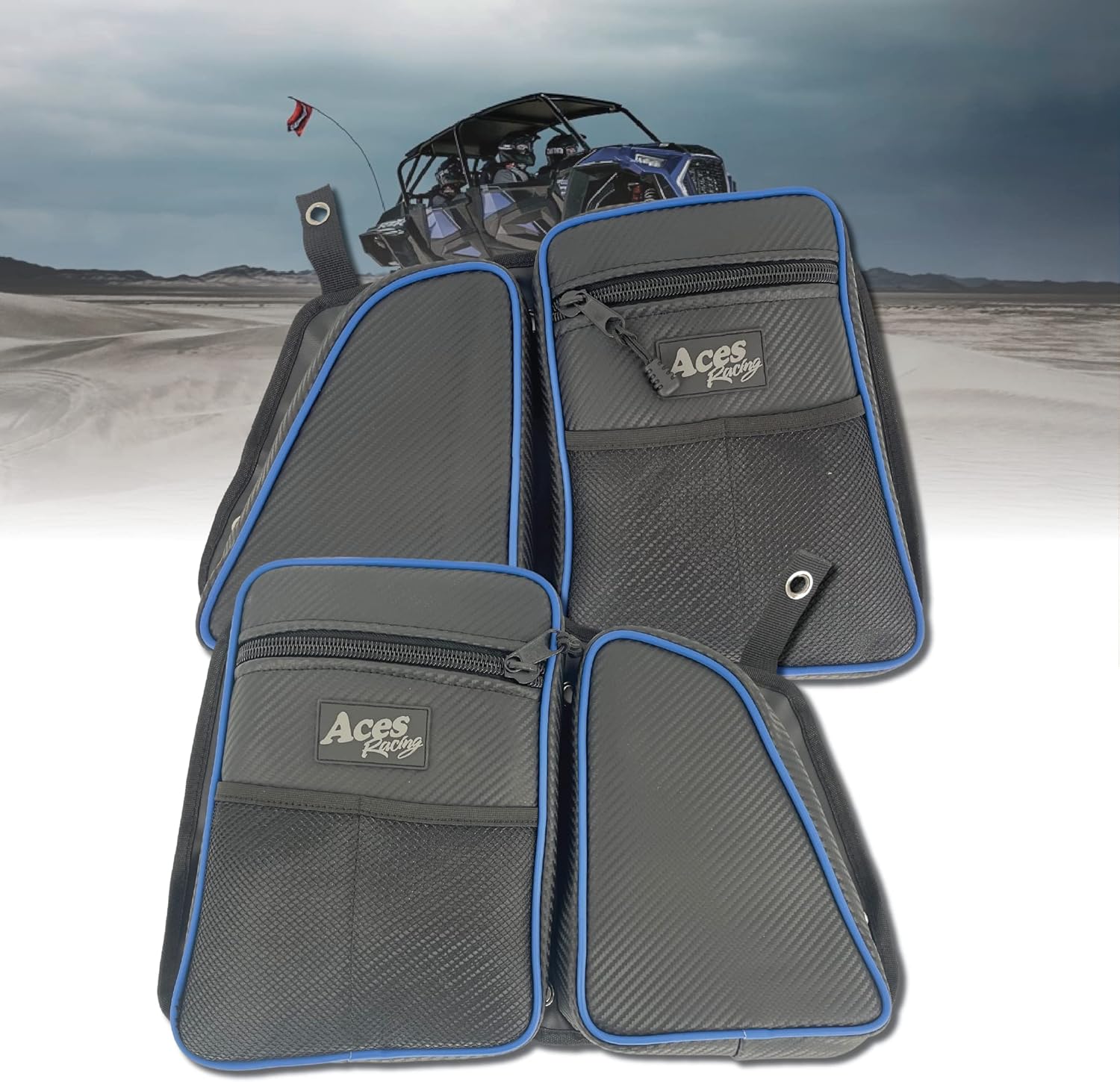 AAAA Aces Racing UTV-Door-Bags, Blue, Front/2 Seat, Compatible with RZR 1000 Turbo S 900 - Side by Side Storage Accessories with Removable Knee Pad (Sold as a pair)