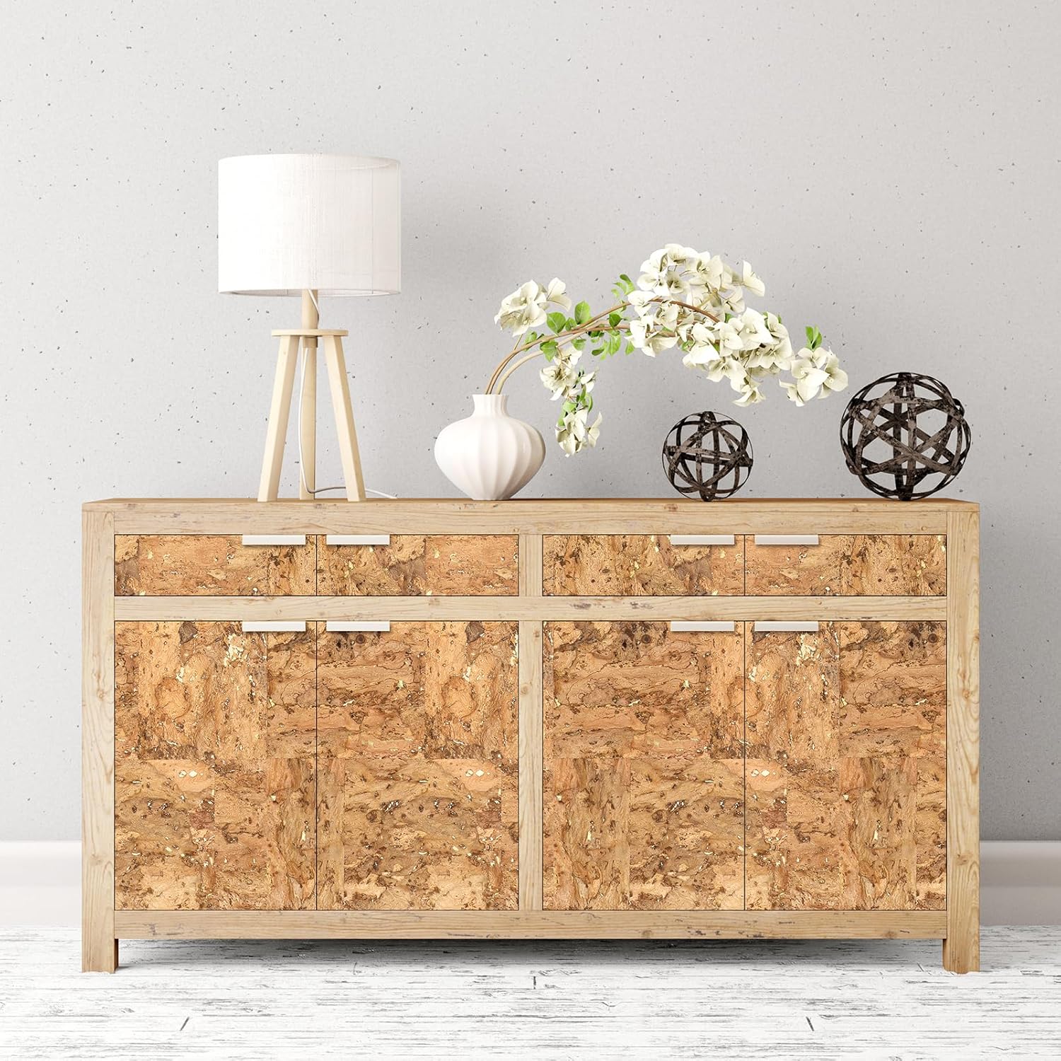 Peel and Stick Wallpaper, Self-Adhesive Cork Contact Paper Inlaid with Golden Foil, Removable Textured 3D, 16.5"x118.1" (Elim Forest)