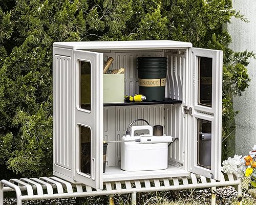 Miniatura 5 de KINYING Outdoor Storage Cabinet Waterproof,Resin Garage and Laundry Room Wall Mounted Cabinets,Outdoor Storage Box with Doors and Shelves,White
