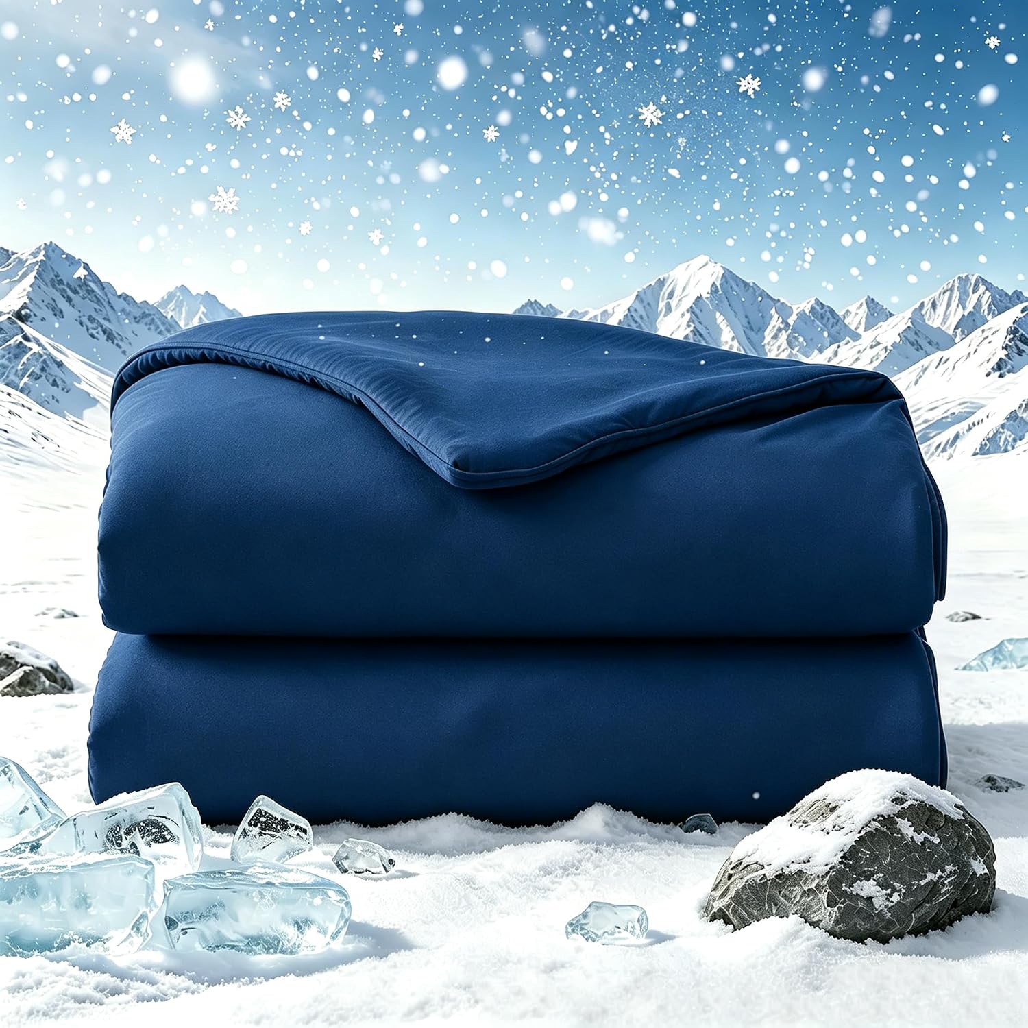 Houseri Cooling Comforter King Size, Navy Blue Cold Blanket for Hot Sleeper, Lightweight Breathable Bedding for Night Sweats Summer Cooling Quilt Double-Side