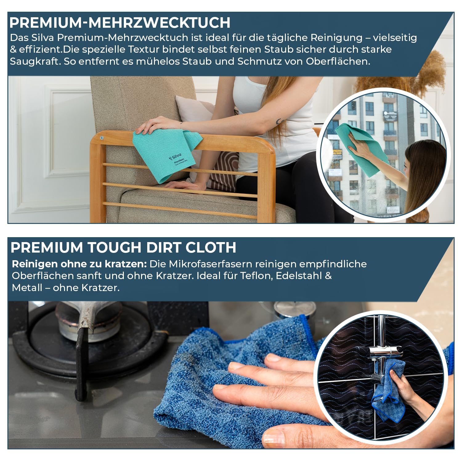 Silva - Mikrofasertücher - Küchen-Spültuch - Fenstertuch - Langlebiges Allzweck-Reinigungstuch - Hohe Absorption und Mikrofasertechnologie (6 Pack)