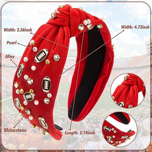 Miniatura 5 de Diadema de fútbol de moda para mujer, con diamantes de imitación de perlas, diadema anudada para niña, diadema ancha y bonita a la moda, banda