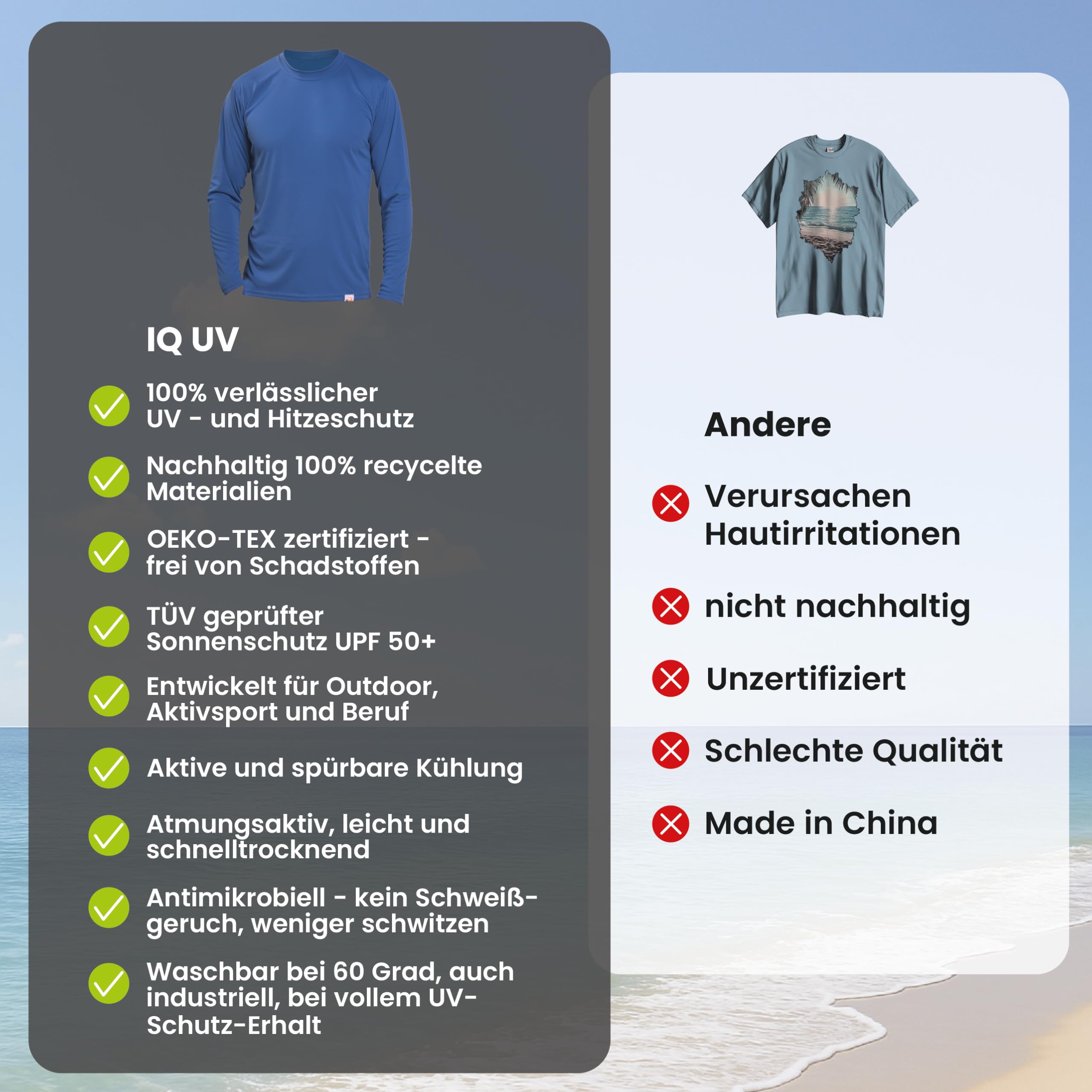 iQ-UV Męski T-shirt Cool długi rękaw zrównoważony iQ-Company