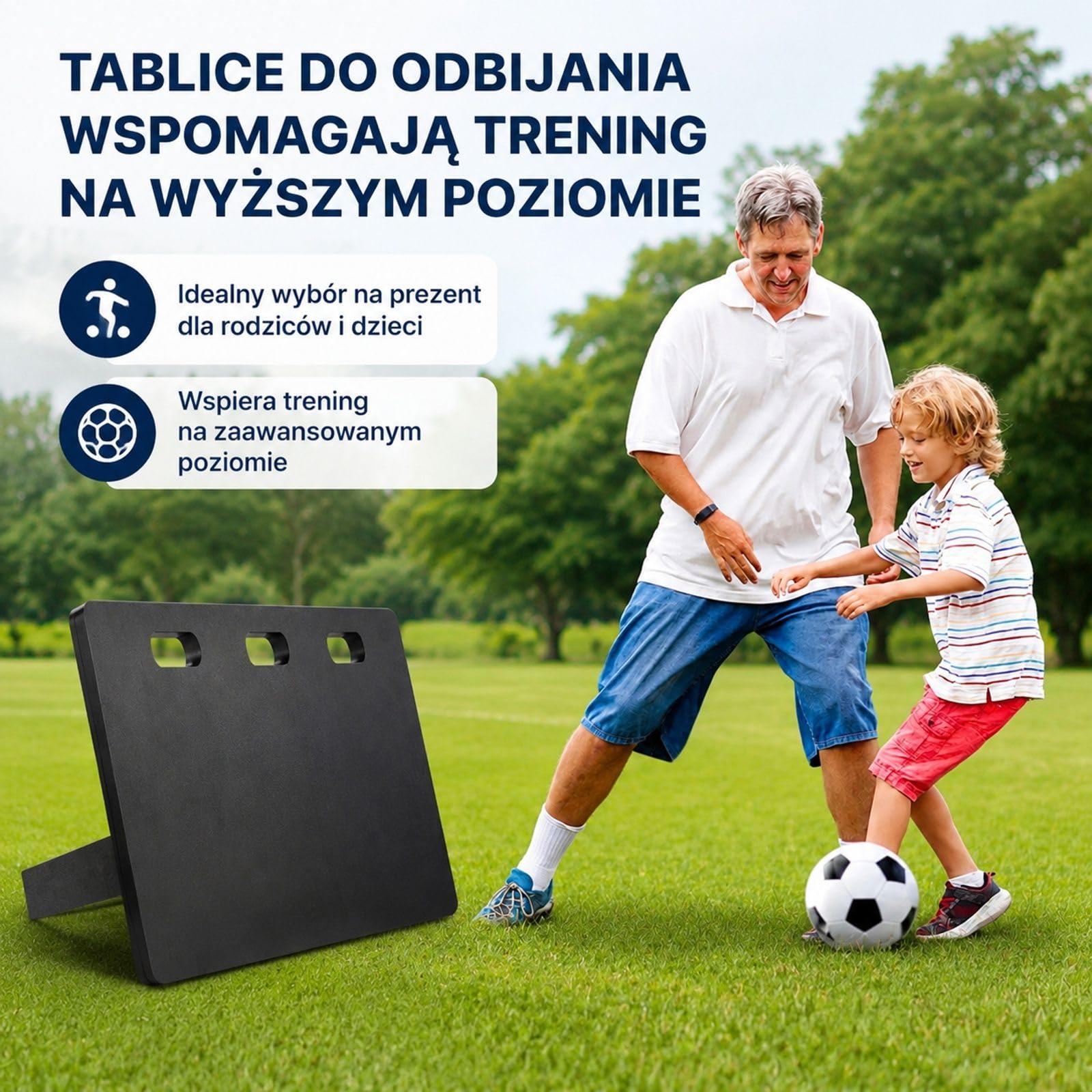 Przenośna tablica do odbijania piłki nożnej ze ścianką i 2 kątami do podań oraz strzałów