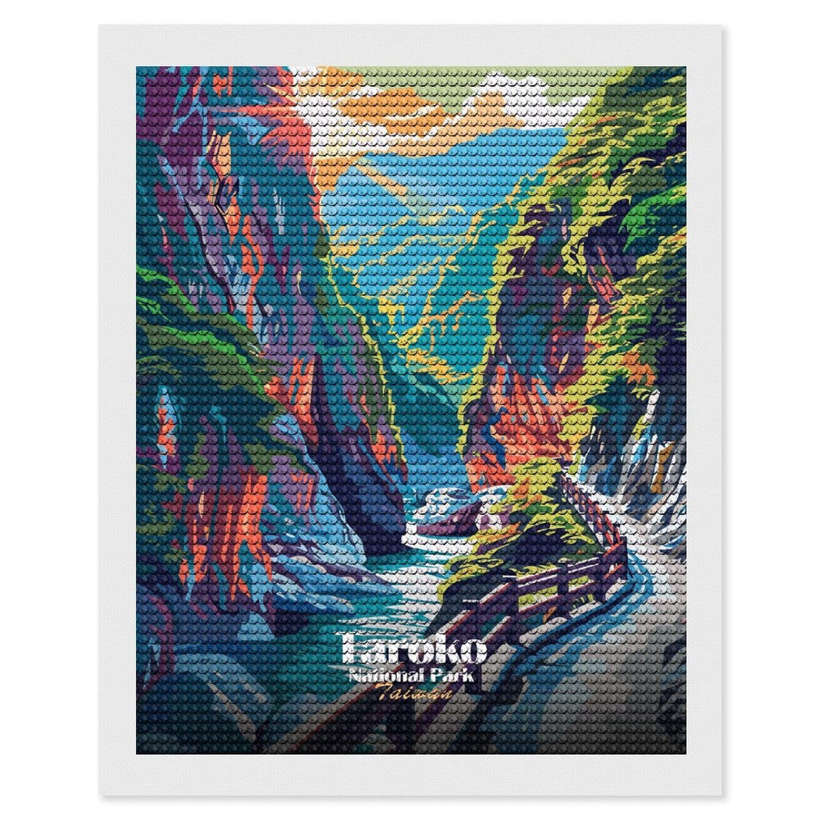 Junmoney Taroko National Park Taiwan Illustration Round Drill Diamond Painting 16"x20", for Craft Lovers, Stress Relief Craft, Bedroom Decor, Festive Craft Gift