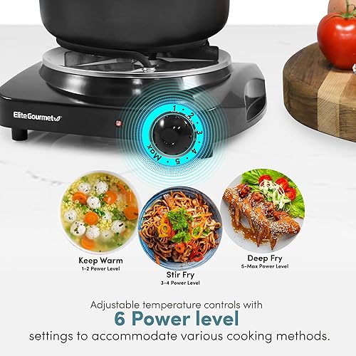 Miniatura 10 de Elite Cuisine ESB-301BF Maxi-Matic Anafe con quemador eléctrico para un solo buffet de 1000vatios color negro Blanco