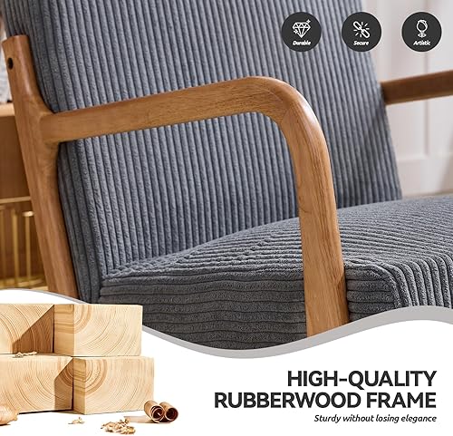 Miniatura 6 de Silla decorativa de pana moderna de mediados de siglo, sillas de sala de estar con almohada lumbar, silla de lectura bohemia con marco de madera