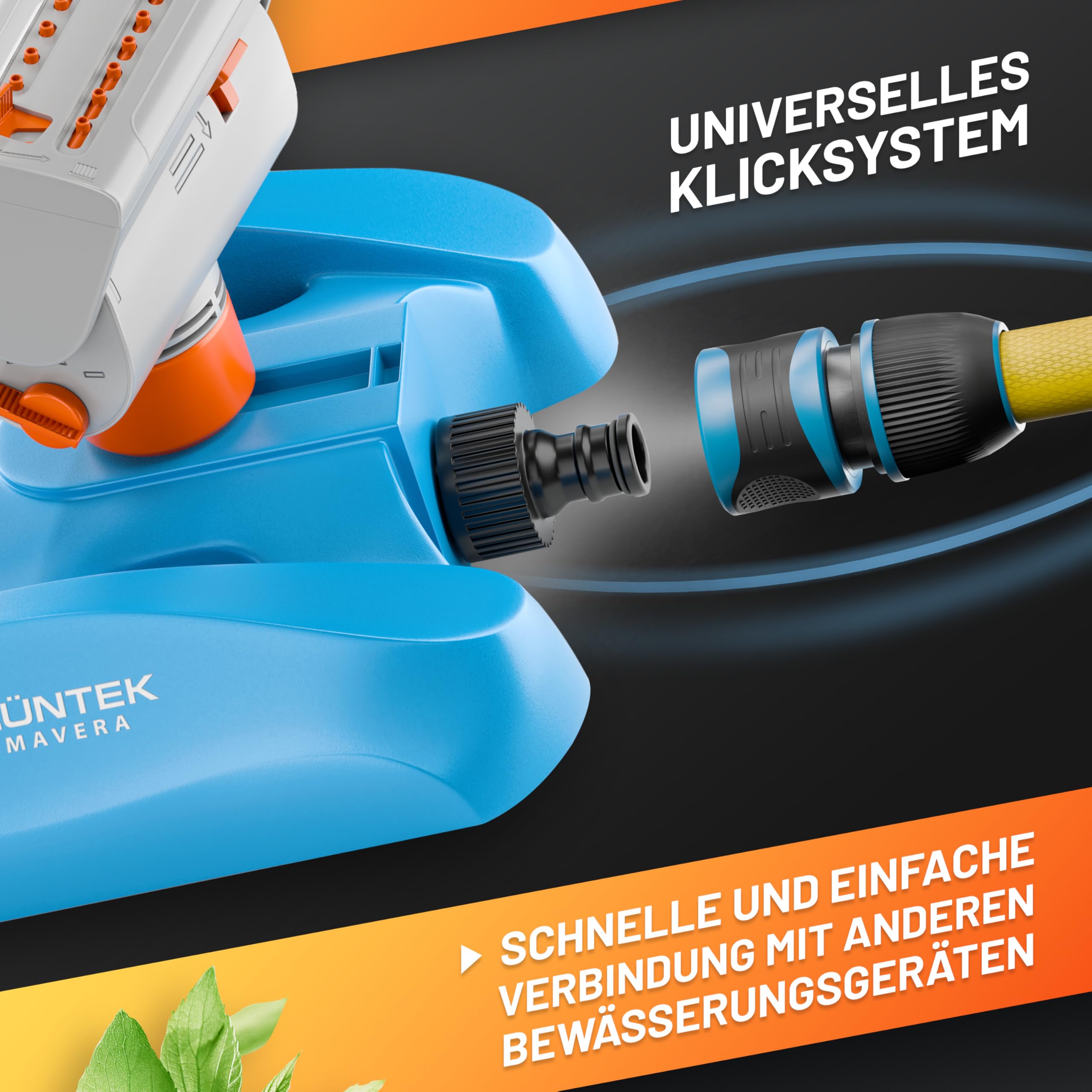 Robuster GRÜNTEK Oszillationssprinkler mit Turbo-Motor – Viereckregner mit 16-Düsen Bewässerungssystem, bruchfester ABS-Kunststoff, für gleichmäßige Beregnung großer Flächen