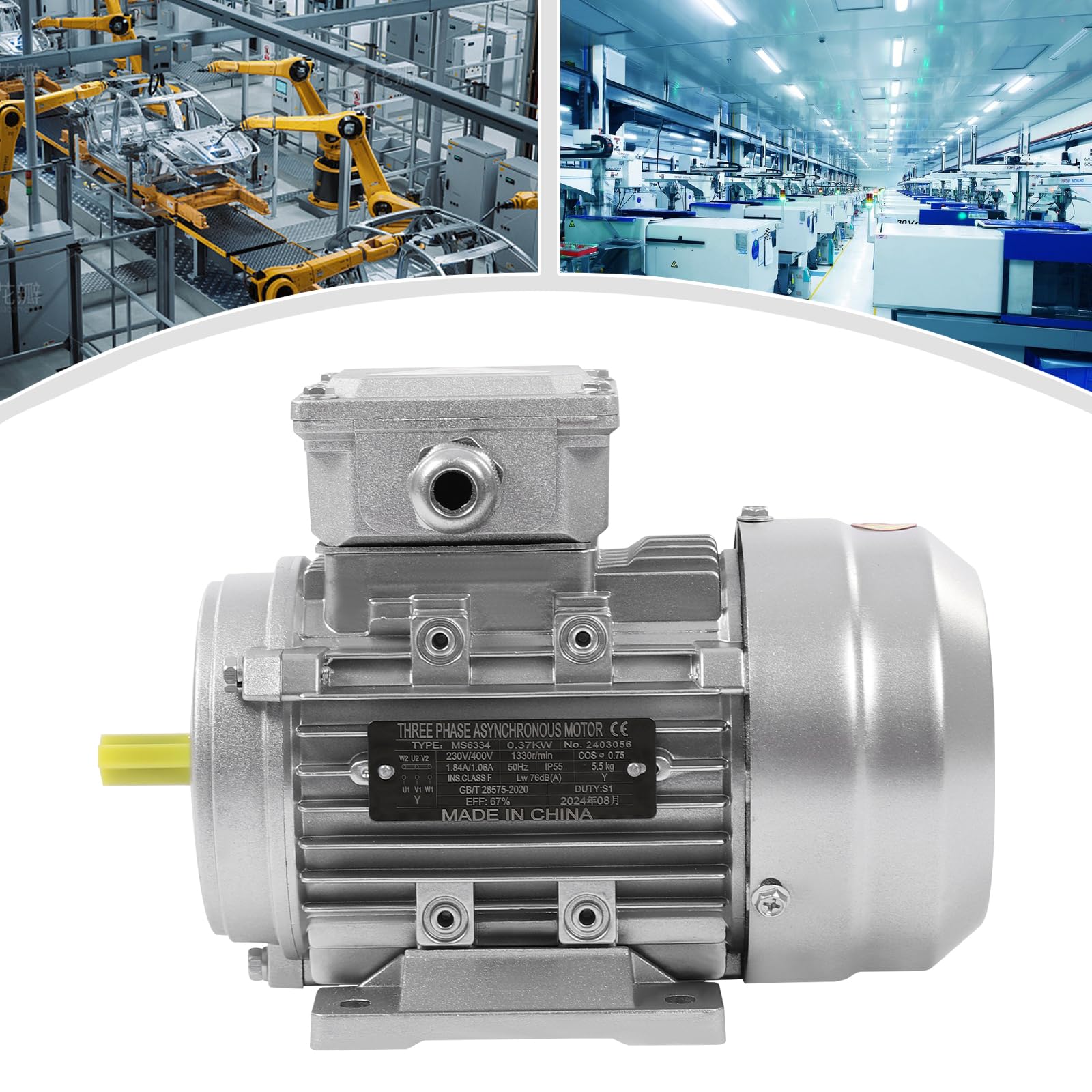 Elektromotor 370W 230/400V Drehstrom-Asynchronmotor 1330U/min Drehstrommotor 3-Phasen Motor für mechanische Geräte, Wellendurchmesser 11mm