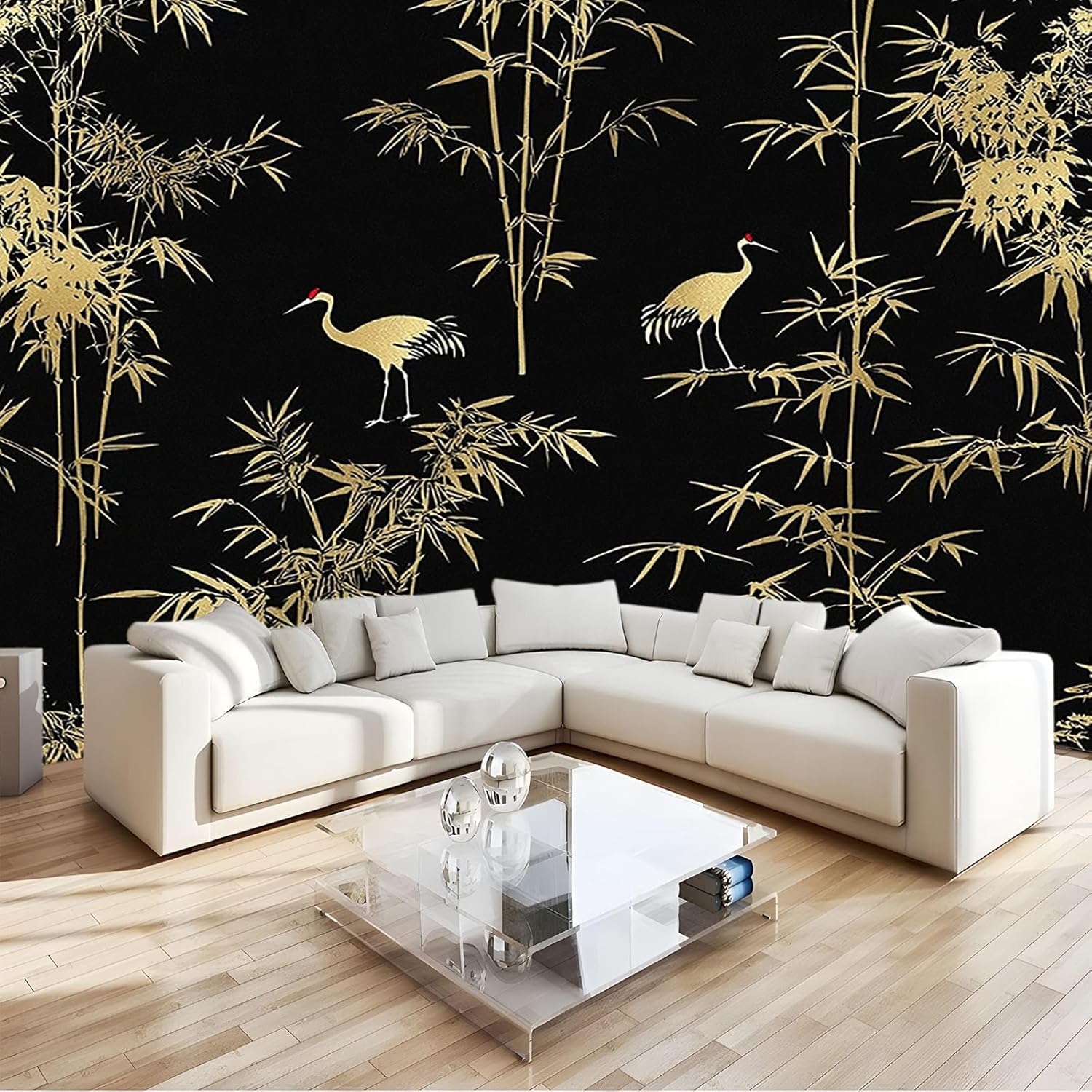 Papier peint panoramique bambou japonais intissé noir 450x315 cm