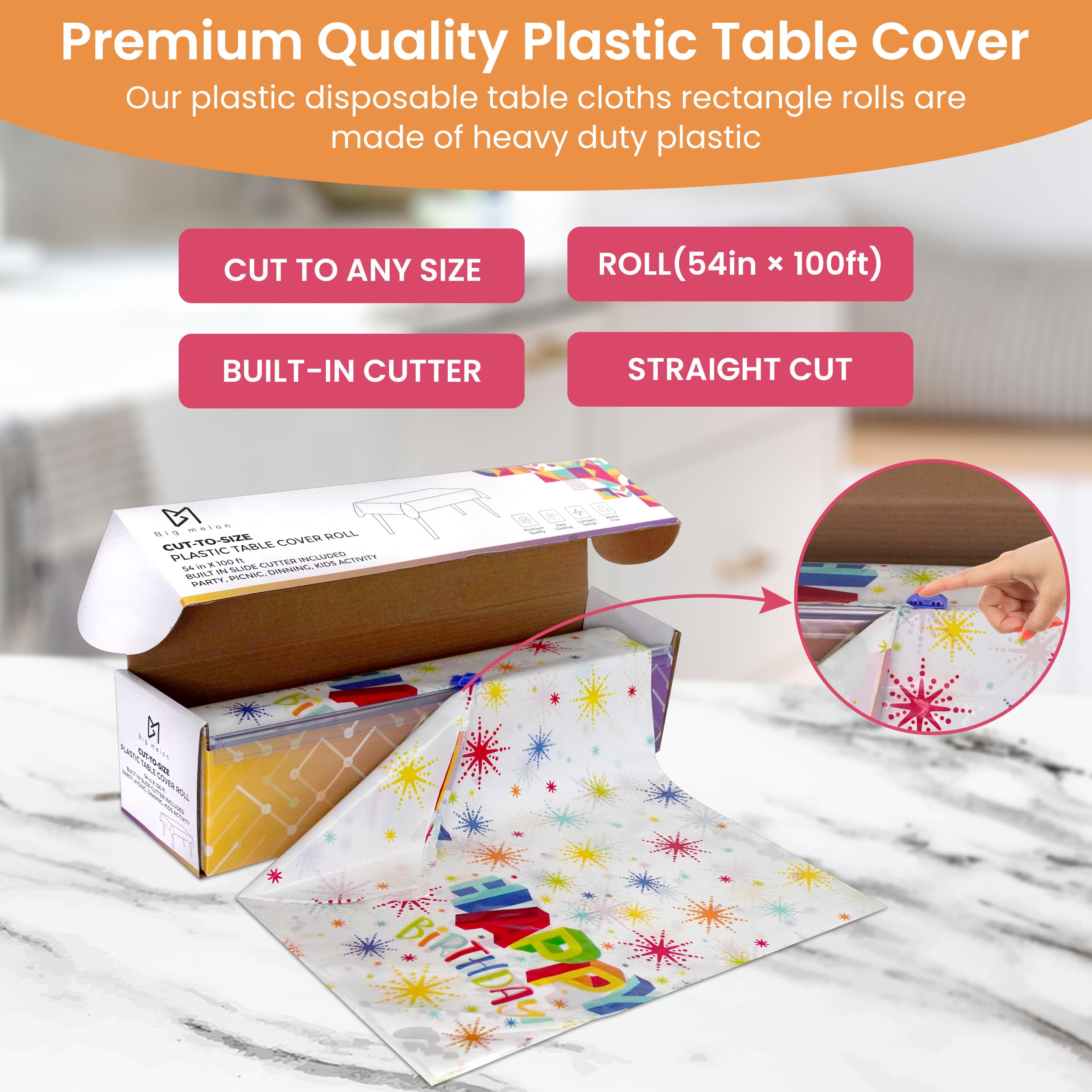 Plastic Table Cover Roll - Premium Tablecloth Roll with Slide Cutter for All Shape/Size Tables - Disposable Tablecloth, Ideal for Birthdays, Parties, & Weddings (Black Gingham, 54 Inch X 100 Feet)