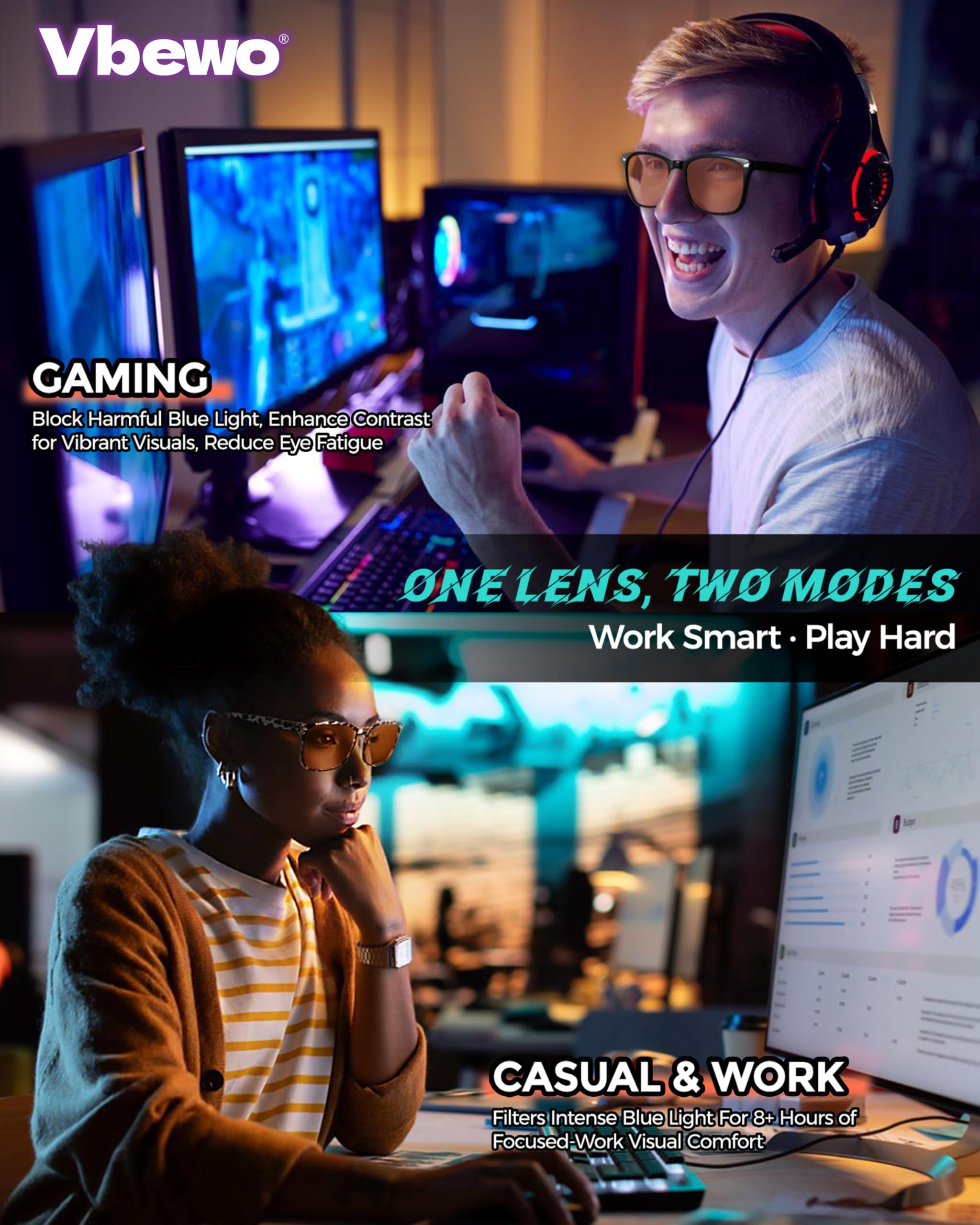 Juego de 2 lentes de bloqueo de luz azul para juegos de ordenador, lentes rojas de 99,9 %