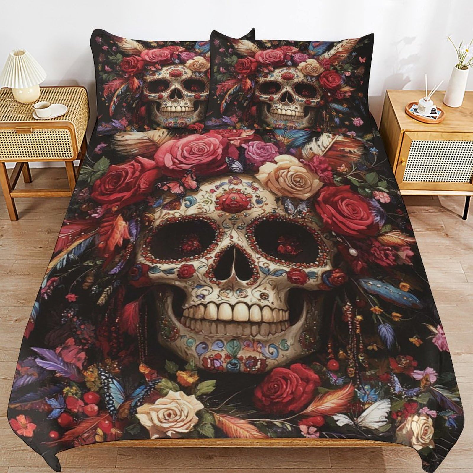 Housse de couette zippée microfibre tête de mort pour un lit d'enfant