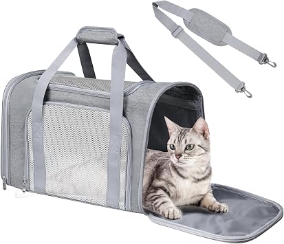 Cat Carrier Soft for Pets Up to 15 Lbs, Cat Travel Bag Soft-Sided with Padded Shoulder Strap, Pet Dog Carriers for Small Dogs Travel Puppy Carry Airline Approved, Grey