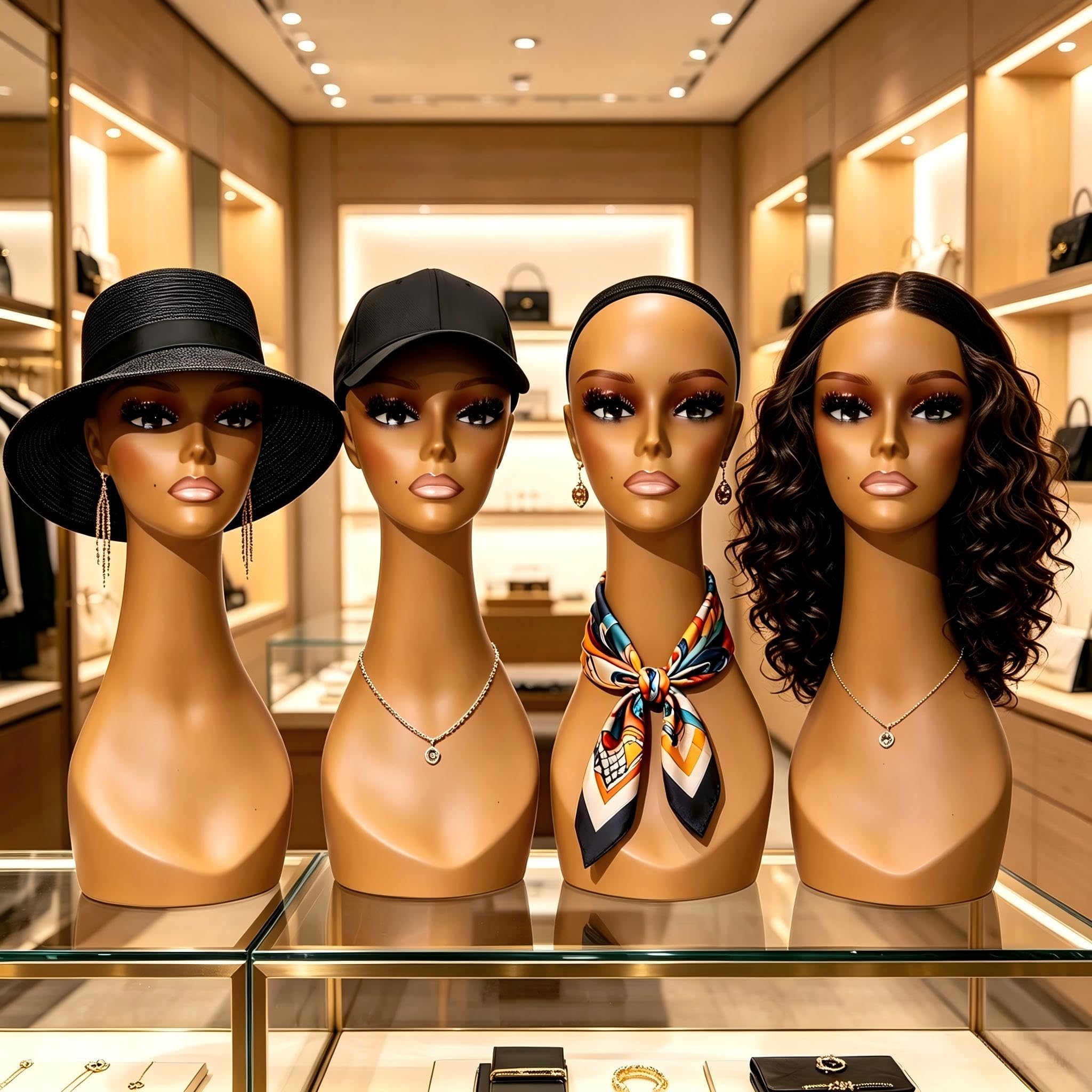 4 Pz Commercio All'ingrosso Femminile Plastica Testa di Manichino Modello Realistico Teste Per Parrucca Cap Collana Orecchini Display Prop
