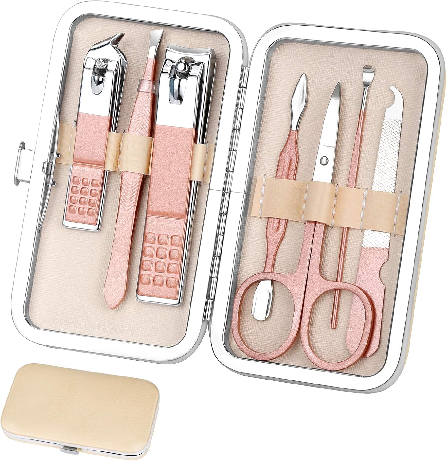 Aceoce Manicure Set, Women Grooming kit, Pedicure Kit, Nail Clippers, Professional Grooming Kit, Nail Tools Gift 8 In 1 with Luxurious Travel Case For Men and Women Gifts Friends Parents