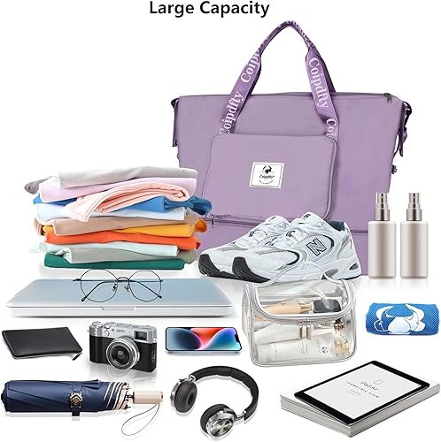 Miniatura 5 de Bolsa de lona plegable de viaje secohúmedo, compartimento para zapatos, gran capacidad, manga de equipaje, bolsa de fin de semana de gimnasio