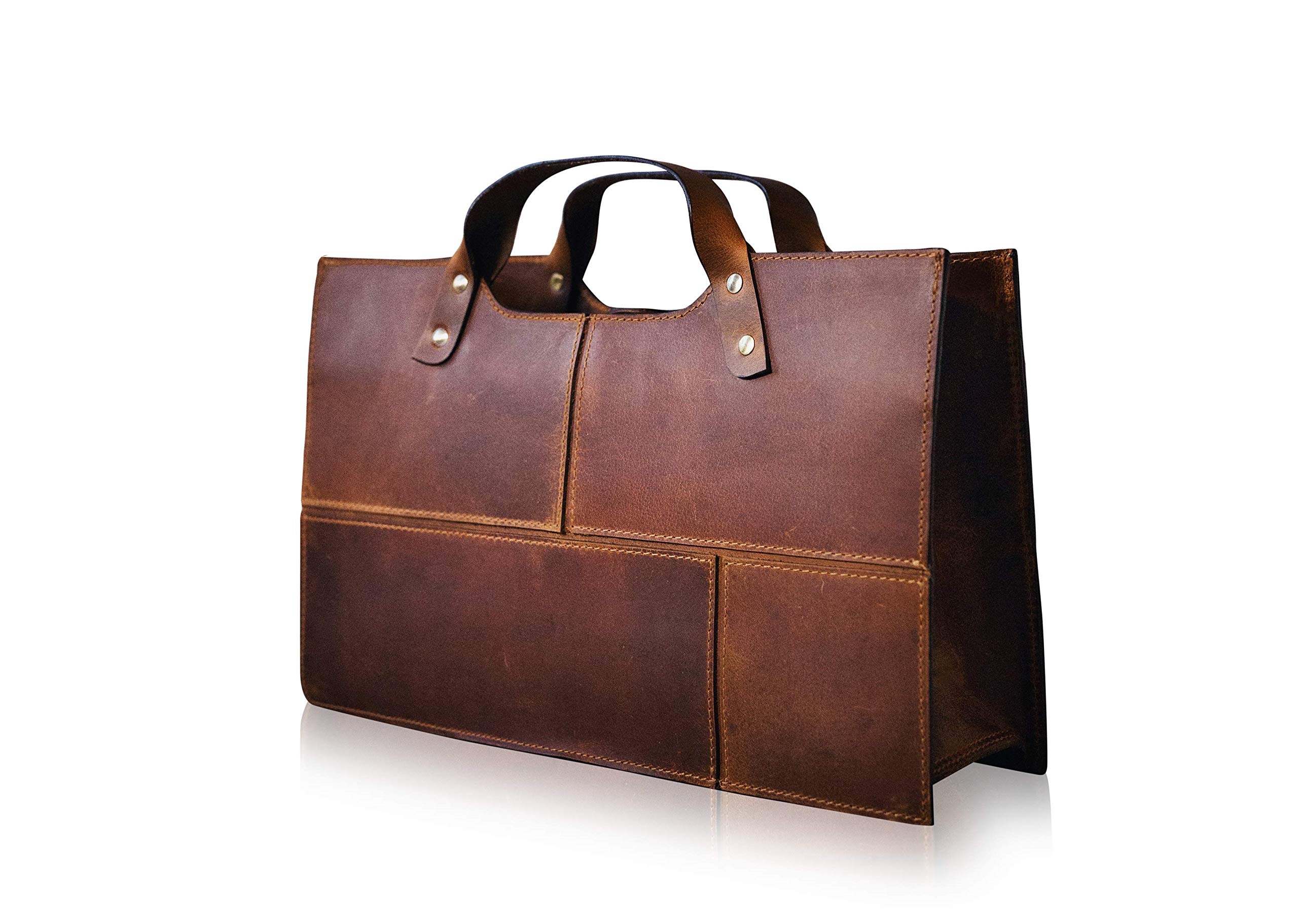 KALATING Personalisierte Handgemachte Damen Lederhandtasche Tote Umhängetasche Damenhandtasche Medium Braun