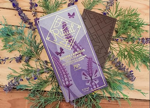 Miniatura 7 de Ritual Barra de chocolate negro, chocolate con lavanda de enebro, 70% cacao, notas de lavanda, enebro, pino, cítricos y flores, 2.12 onzas