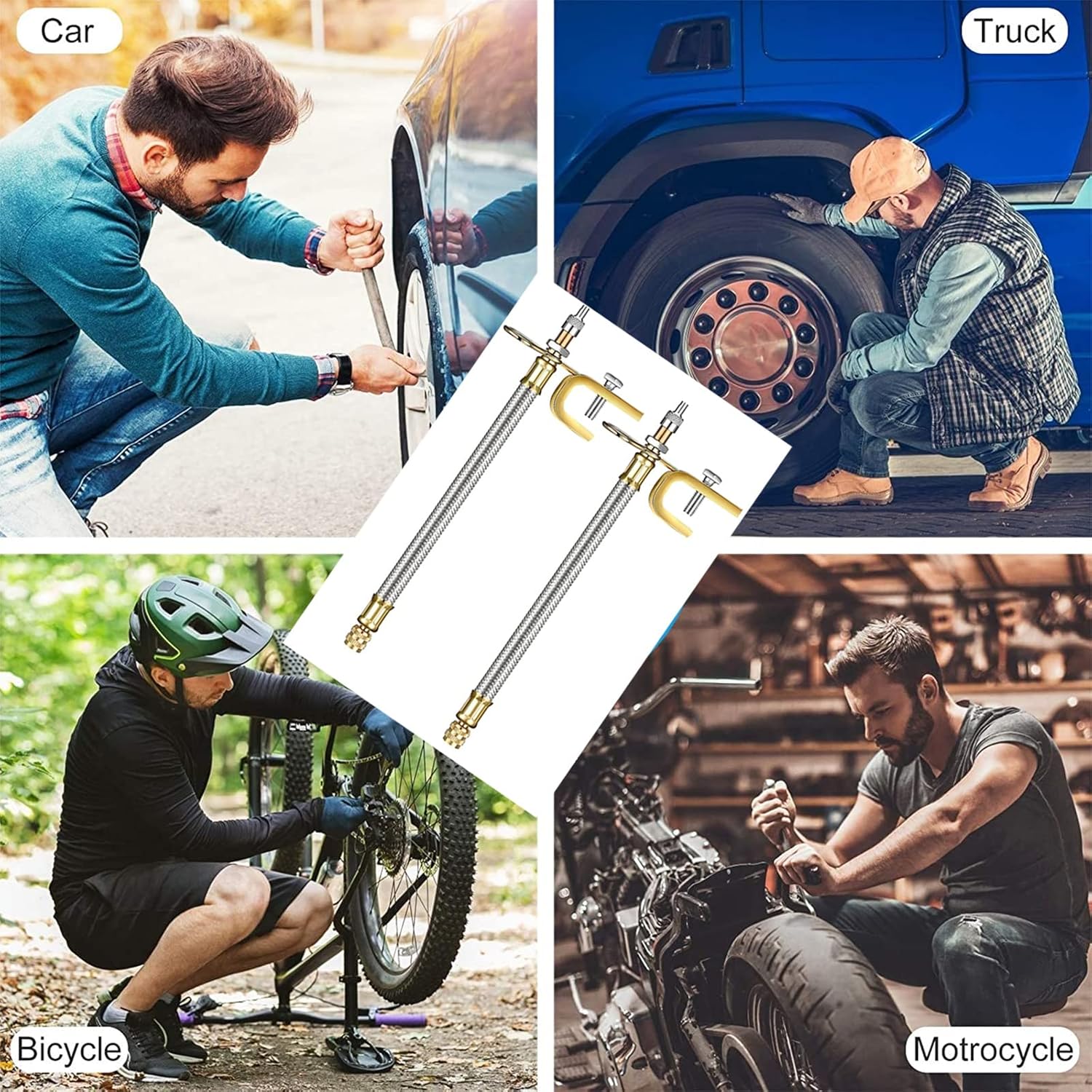 ACCRETION 4 Pieces Valve Stem Extension Stainless Steel Tire Extender Braided Valve Stem Extender 6 Pieces 45 90 135 Degree Brass Valve Stem Extender Tire for Most Cars Truck (12 Inch)