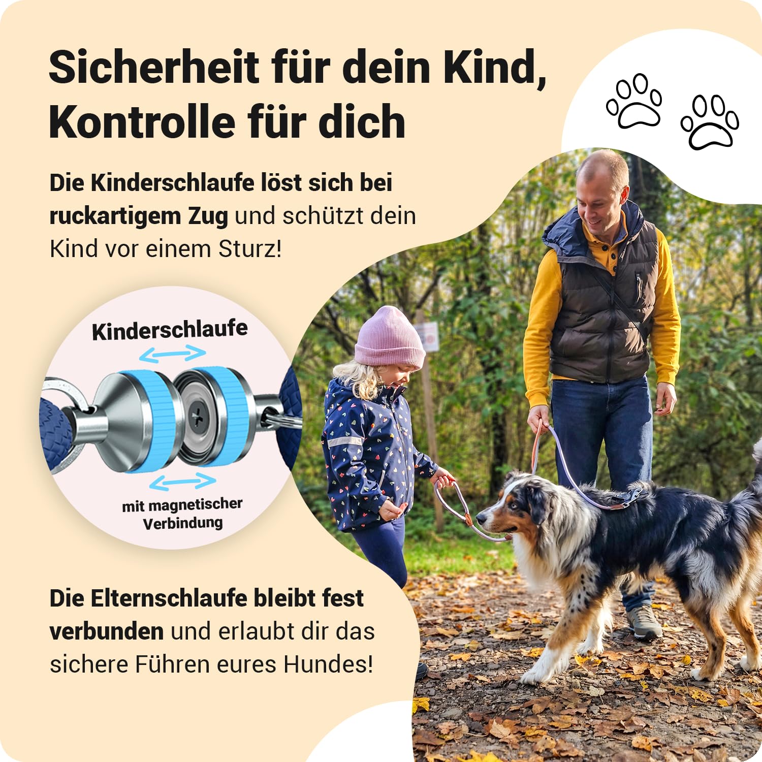 little Captain Zauberleine | kindersichere Hundeleine mit Magnetschlaufe | auch für Schul-, Therapie- und Begleithunde (Flieder Lila - Mint)