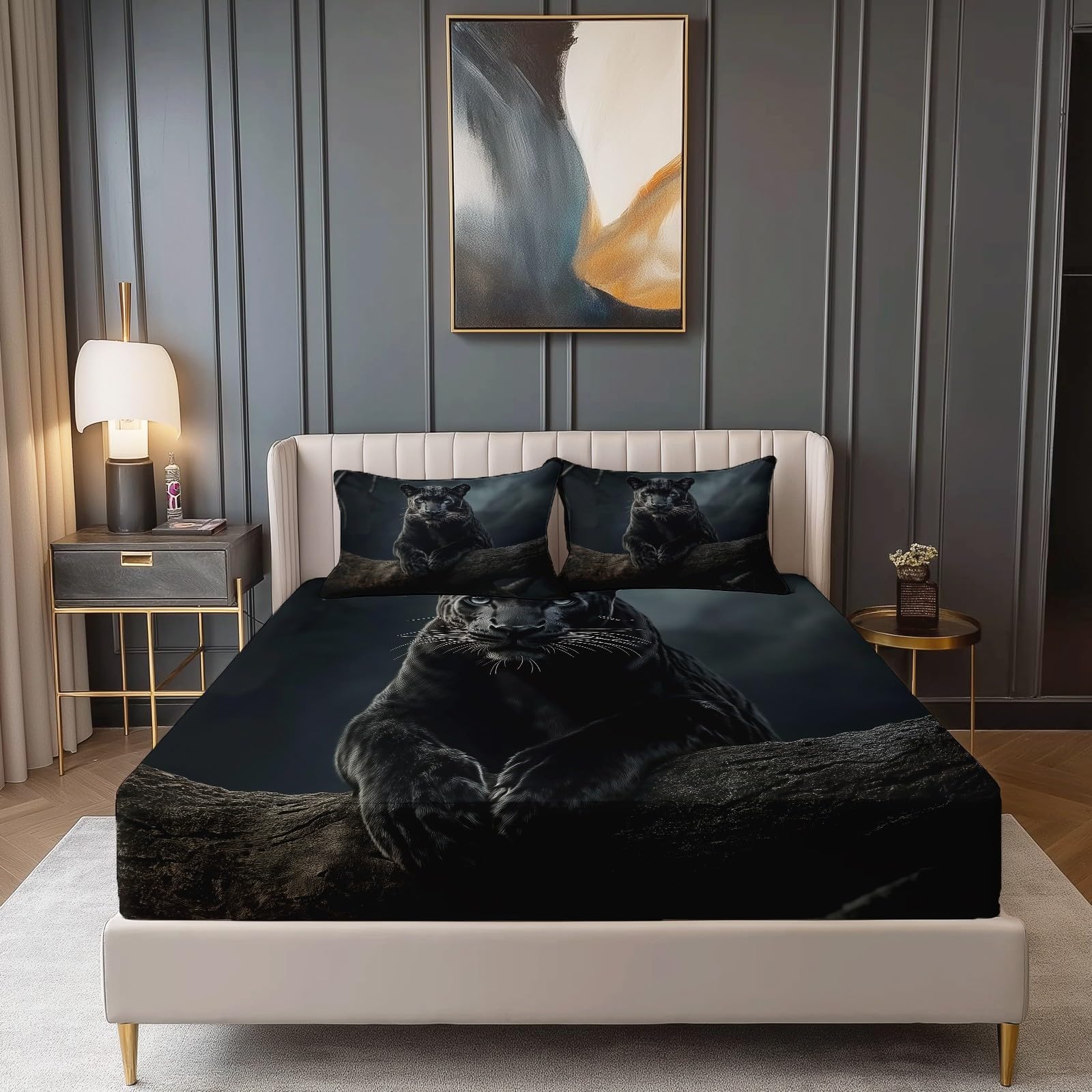 Lenzuolo con Angoli 160 x 200 cm - Locandina del Film Leopardo Animale della Giungla Morbida in Microfibra Spazzolata Lenzuolo con Angoli Nero per Bambini Adolescenti Adulti biancheria da letto