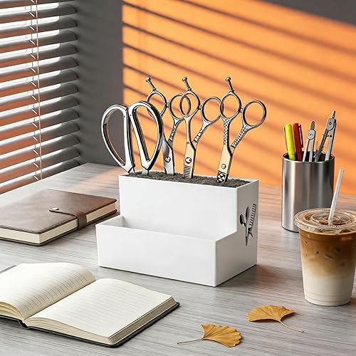 Miniatura 5 de Niiyen Caja de almacenamiento de tijeras, estante profesional para tijeras de salón, estuche organizador de peluquería, suministros de peluquería