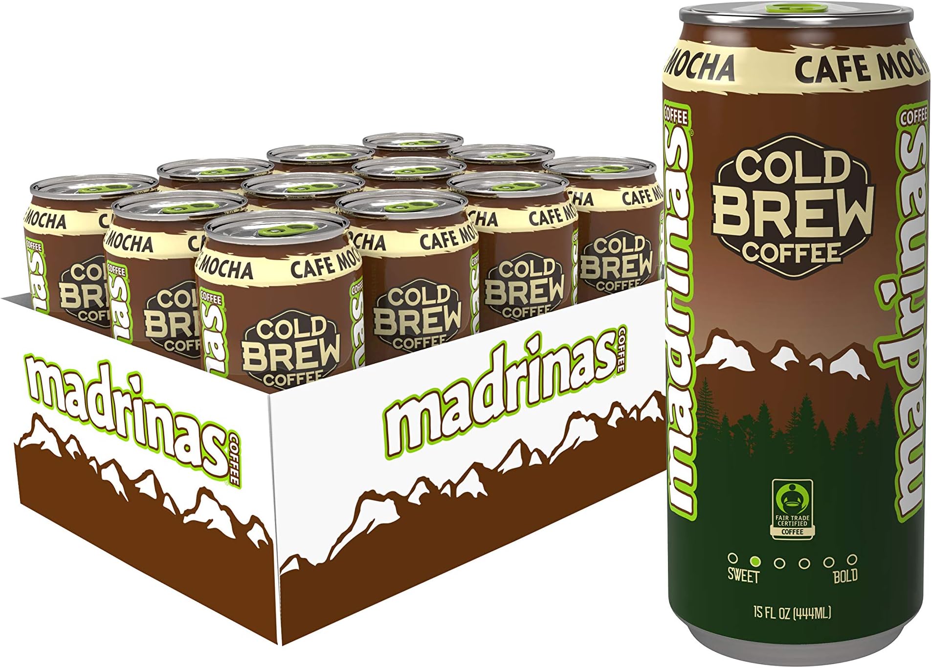 Madrinas Coffee Fair Trade Cold Brew Coffee, Cafe Mocha, 15 Fl Oz (Pack of 12)