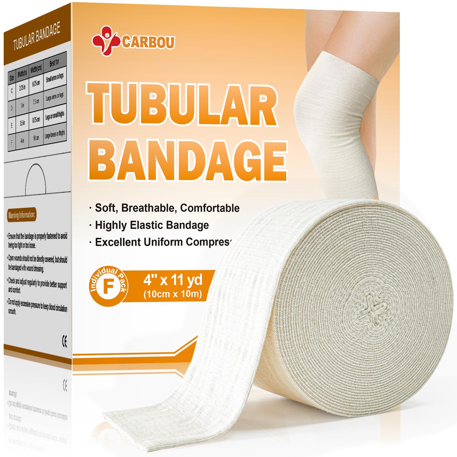 CARBOU Elasticated Tubular Bandage 3.5" x11yd (Size E), Compression Support — Amazon image 8