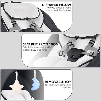 Baby Bouncer, Portable Electric Baby Swing with Bluetooth, 5 Swing Speed, 3-Stage Timer, 5-Point Harness, Remote Control & Touch Panel, Bouncer from Birth with 2 Soft Toys & Soft Pillow (Black)