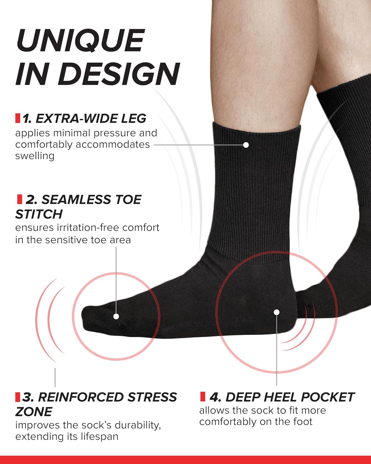 Men's Extra Wide Top Loose Fitting Diabetic Socks (3 PAIRS) Non Binding for Swollen Feet Ankles Legs - Image 7